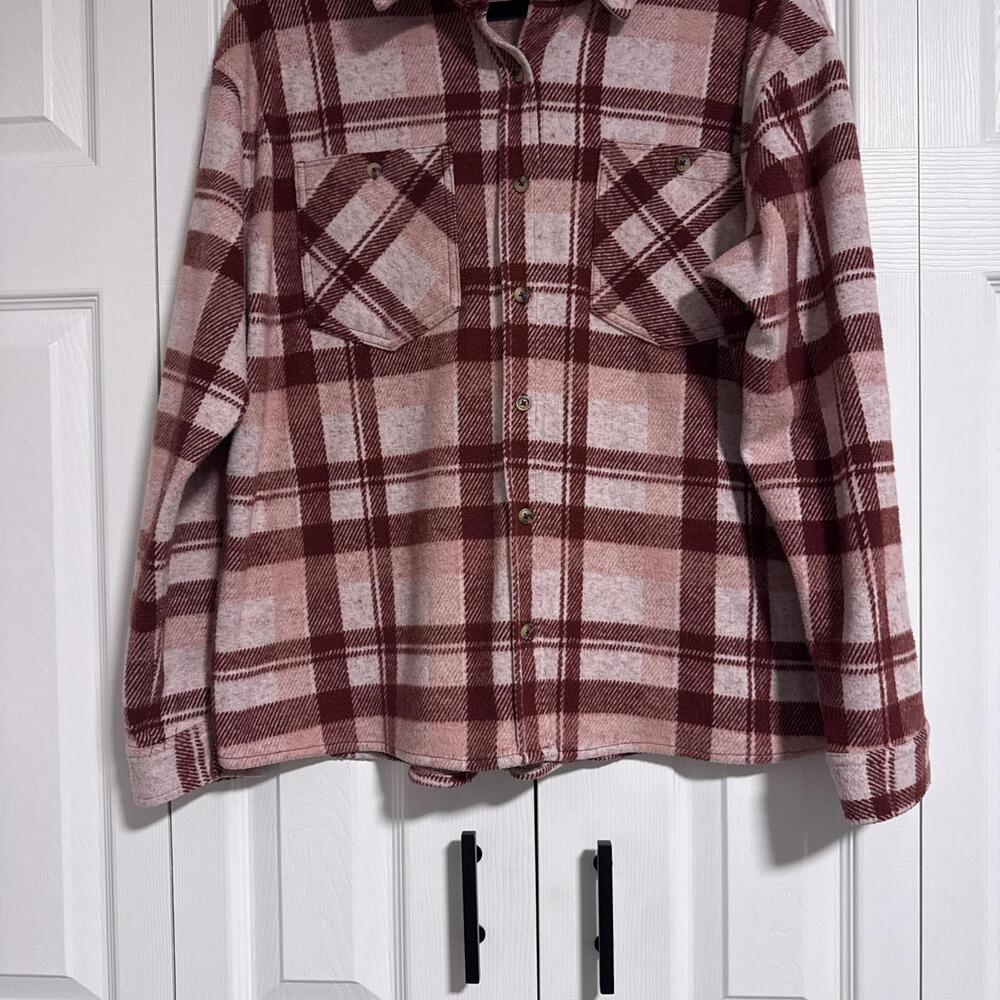 Member's Mark Burgundy and pink and white plaid button-up shirt #plaid